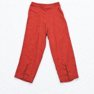Nancy Bolen City Girl Petite Silk Pants M Coral Red Beaded Ankle Tapered